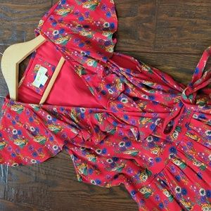 ANTHRO I Red Floral V-Neck Rosalia Faux-Wrap Dress by Maeve, 2